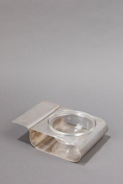 Salsiera in vetro e metallo argentato