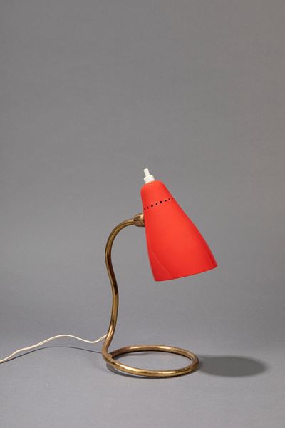 Lampada model 214 'Vipera', diffusore in alluminio verniciato e stelo in ottone, circa 1950
