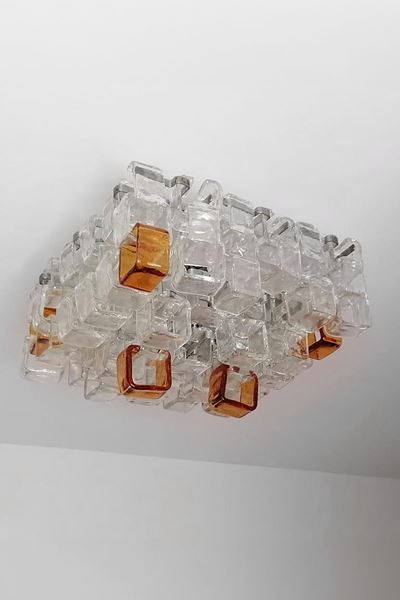 Plafoniera in vetro e metallo cromato