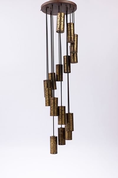 Sospensione, lampada in metallo, circa 1970, stile brutalista