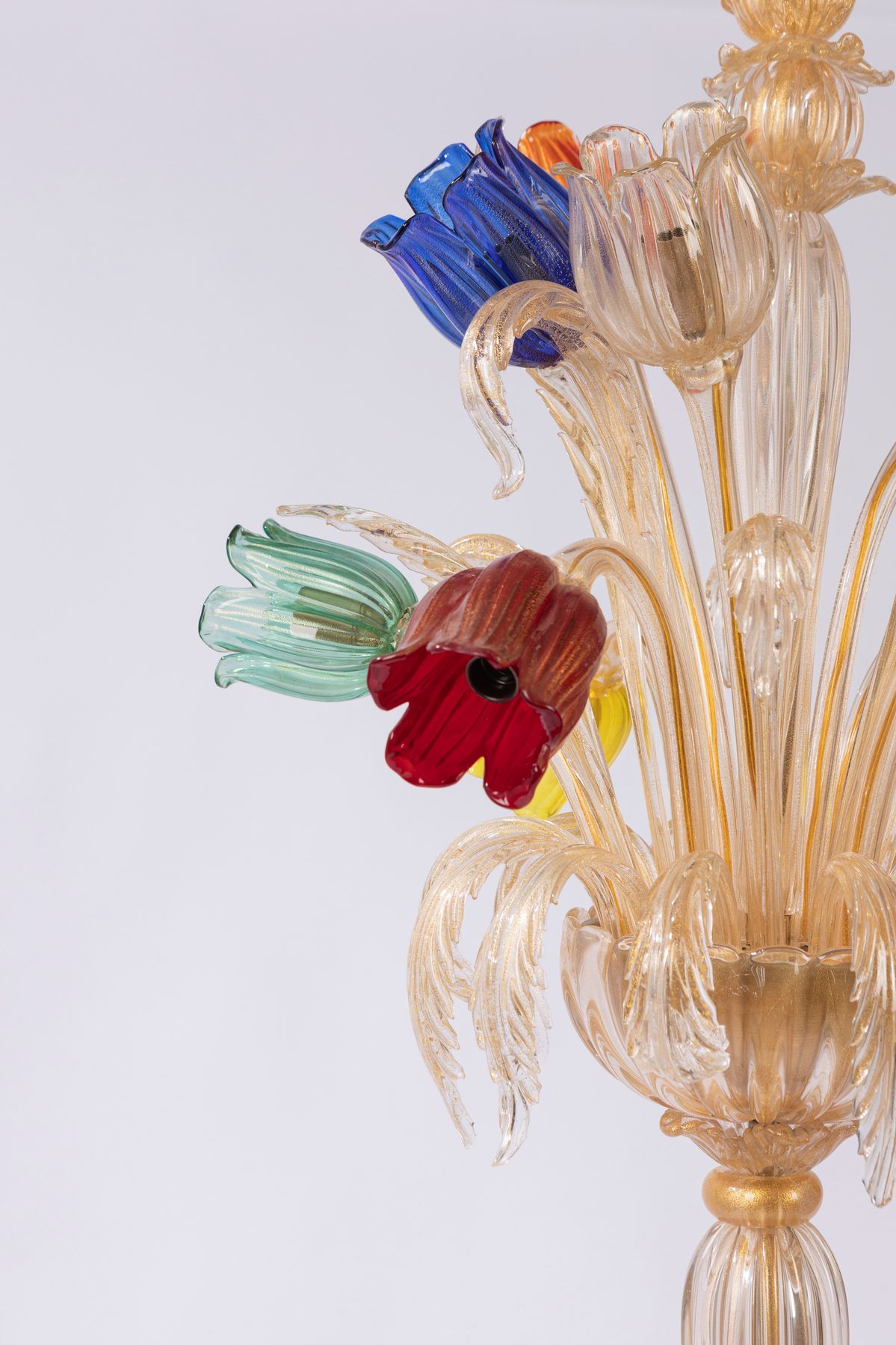 Archimede Seguso - Lampada da terra in vetro soffiato con avventurina e decorazioni floreali
