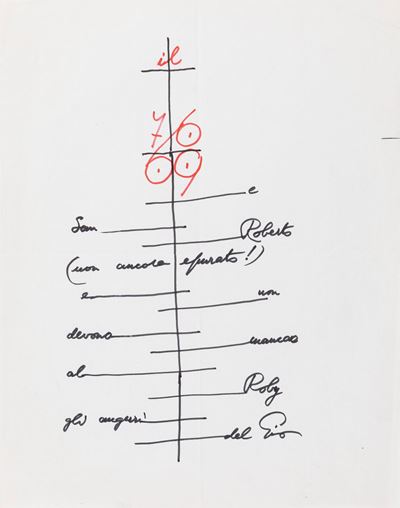 Calligramma (1969), inchiostro nero e pennarello rosso su carta
