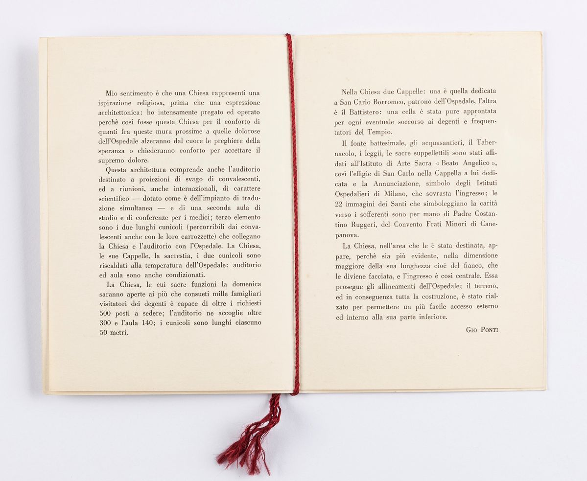 Gio Ponti - Invito per l’inaugurazione della Chiesa dell’Ospedale S. Carlo Borromeo, 1965