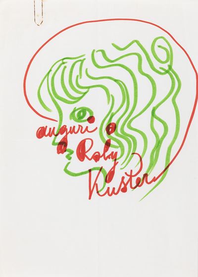 Ritratto, pennarello rosso e verde su carta, 29,5 x 21 cm, circa 1960