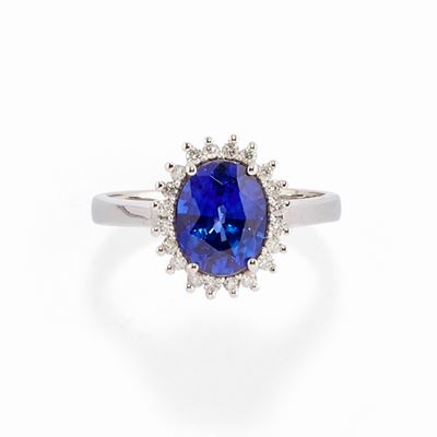 Anello in oro bianco 18k con zaffiro termodiffuso e diamanti