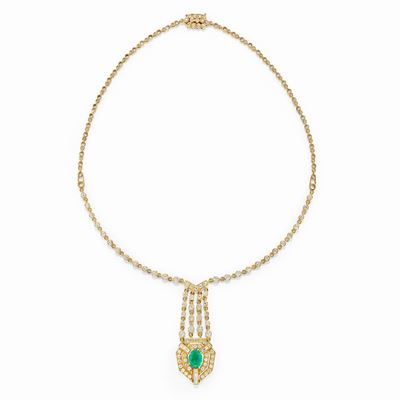 Collana in oro giallo 18k con smeraldo di Colombia e diamanti