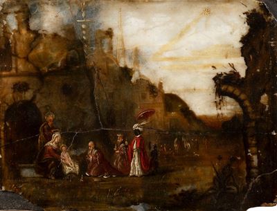 Autore ignoto, Adorazione dei Magi, olio su alabastro