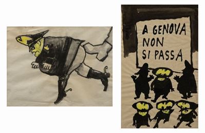 A Genova non si passa e Senza titolo, tecniche miste su carta