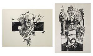 Lotto di 02 chine su carta