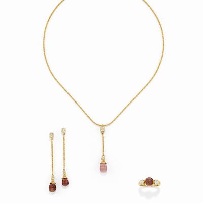 Parure con perle naturali Scallop, oro giallo 18k