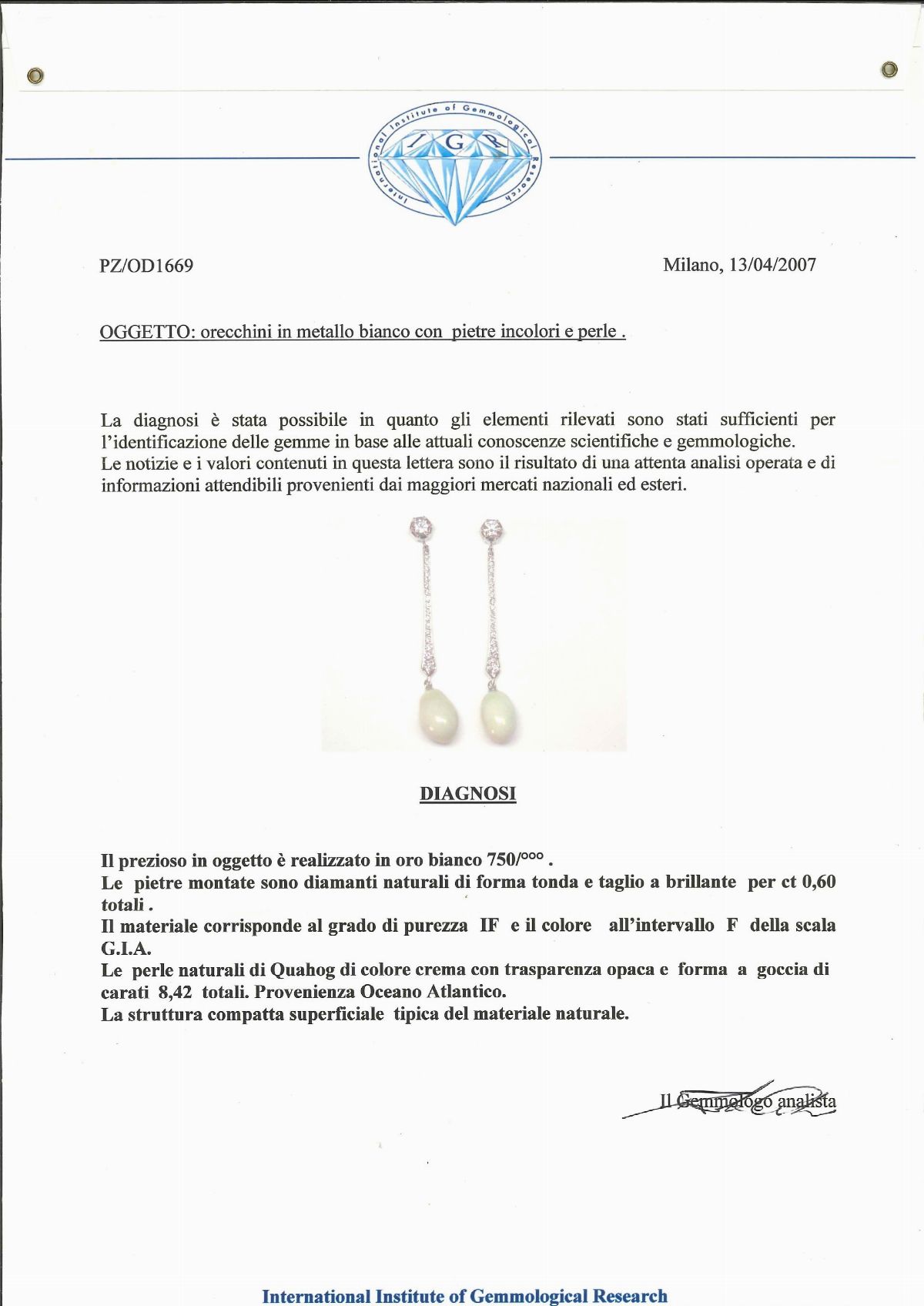 Parure in oro bianco 18k con perle naturali Quahog e diamanti