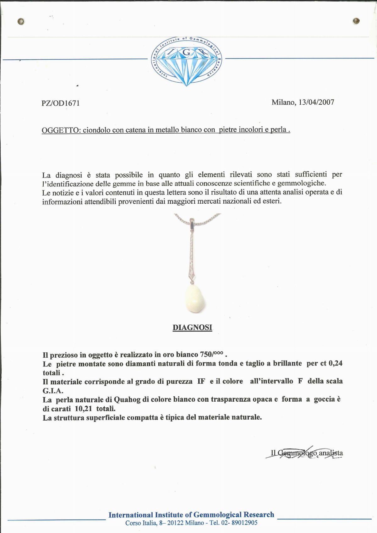 Parure in oro bianco 18k con perle naturali Quahog e diamanti