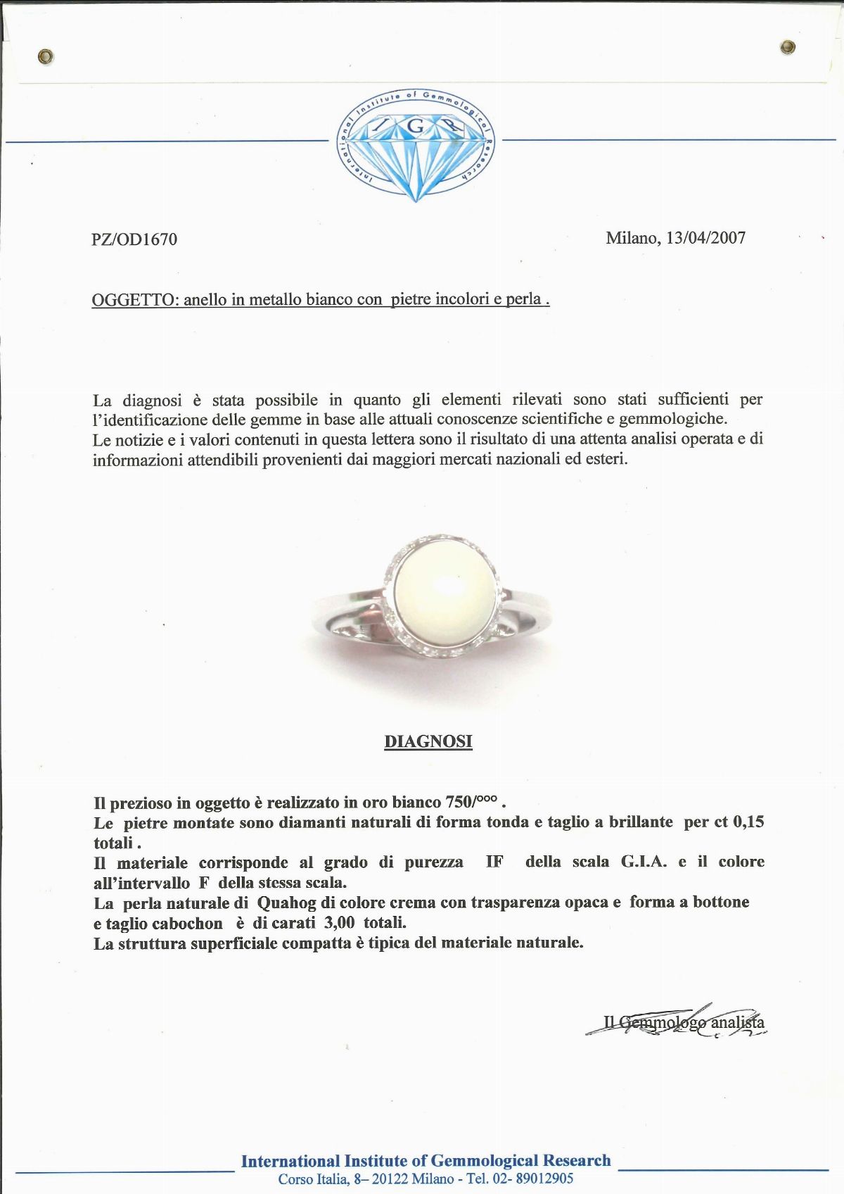 Parure in oro bianco 18k con perle naturali Quahog e diamanti