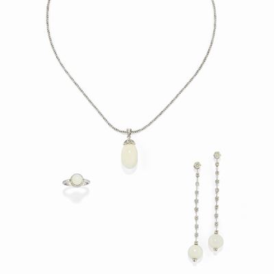 Parure in oro bianco 18k con perle naturali Clam e diamanti