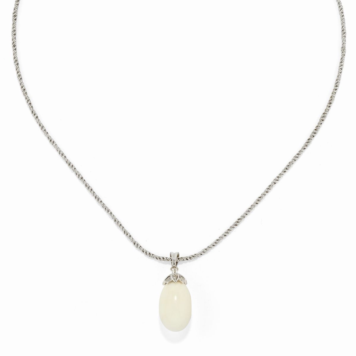 Parure in oro bianco 18k con perle naturali Clam e diamanti
