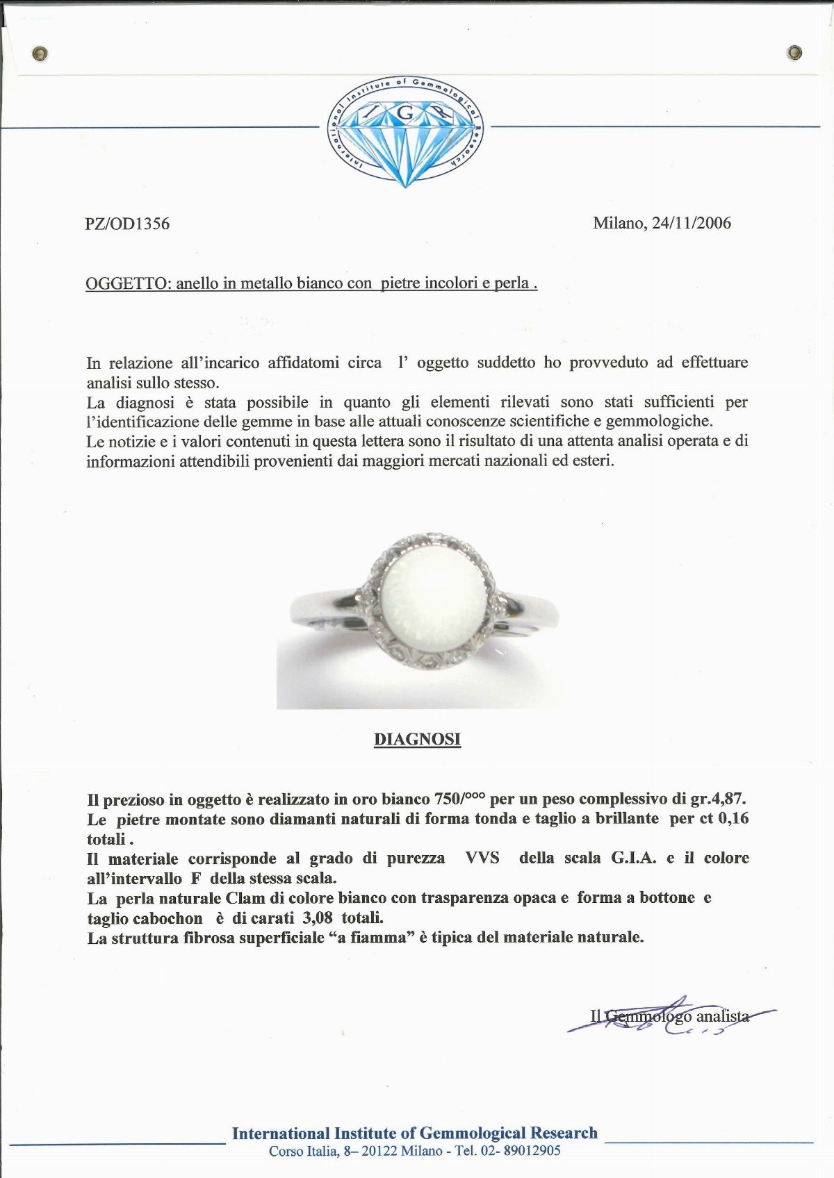 Parure in oro bianco 18k con perle naturali Clam e diamanti