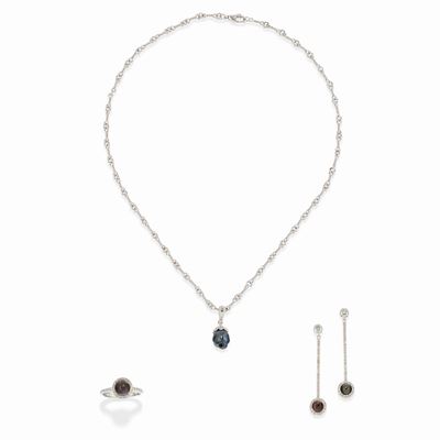 Parure in oro bianco 18k con perle naturali e diamanti