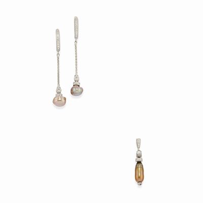 Demi-parure in oro bianco 18k con perle naturali e diamanti