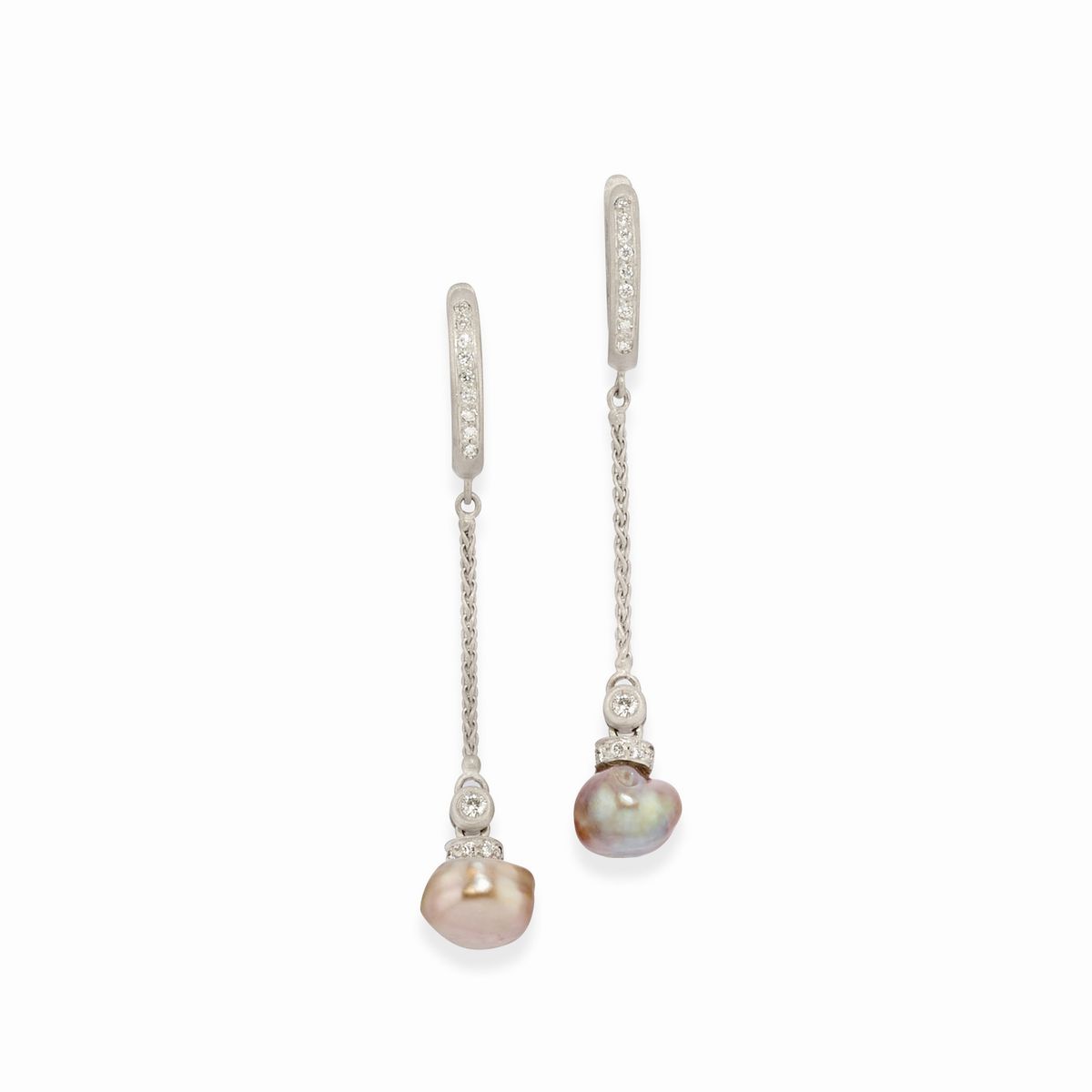 Demi-parure in oro bianco 18k con perle naturali e diamanti