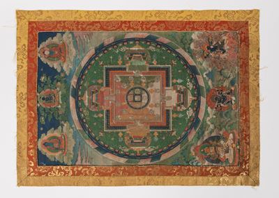 Thangka tibetano, Mandala con figure taoiste, seta