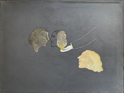 Testine con il braccio dell'artista, olio su tela, 1977