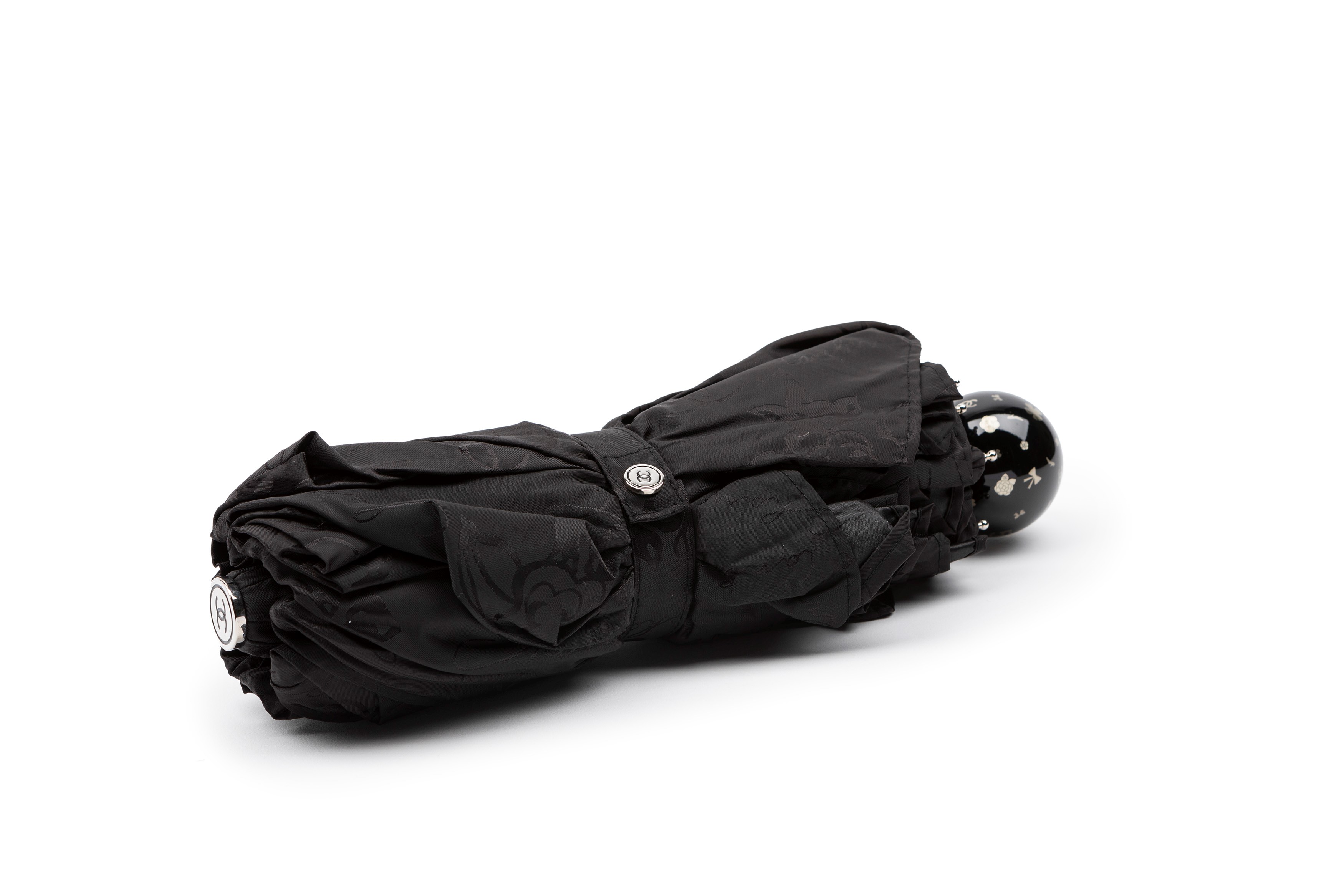 Chanel - Ombrello ottagonale in tessuto impermeabile nero con custodia