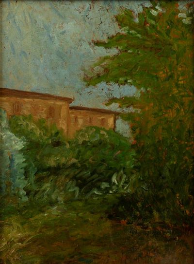 Paesaggio, olio su tavola