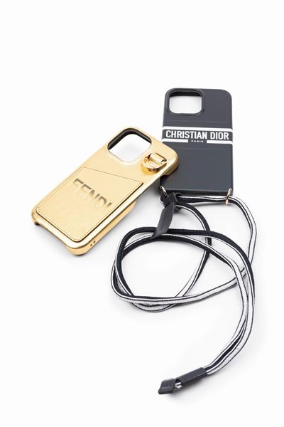 Cover per iPhone 13 Pro, in pelle nera e oro