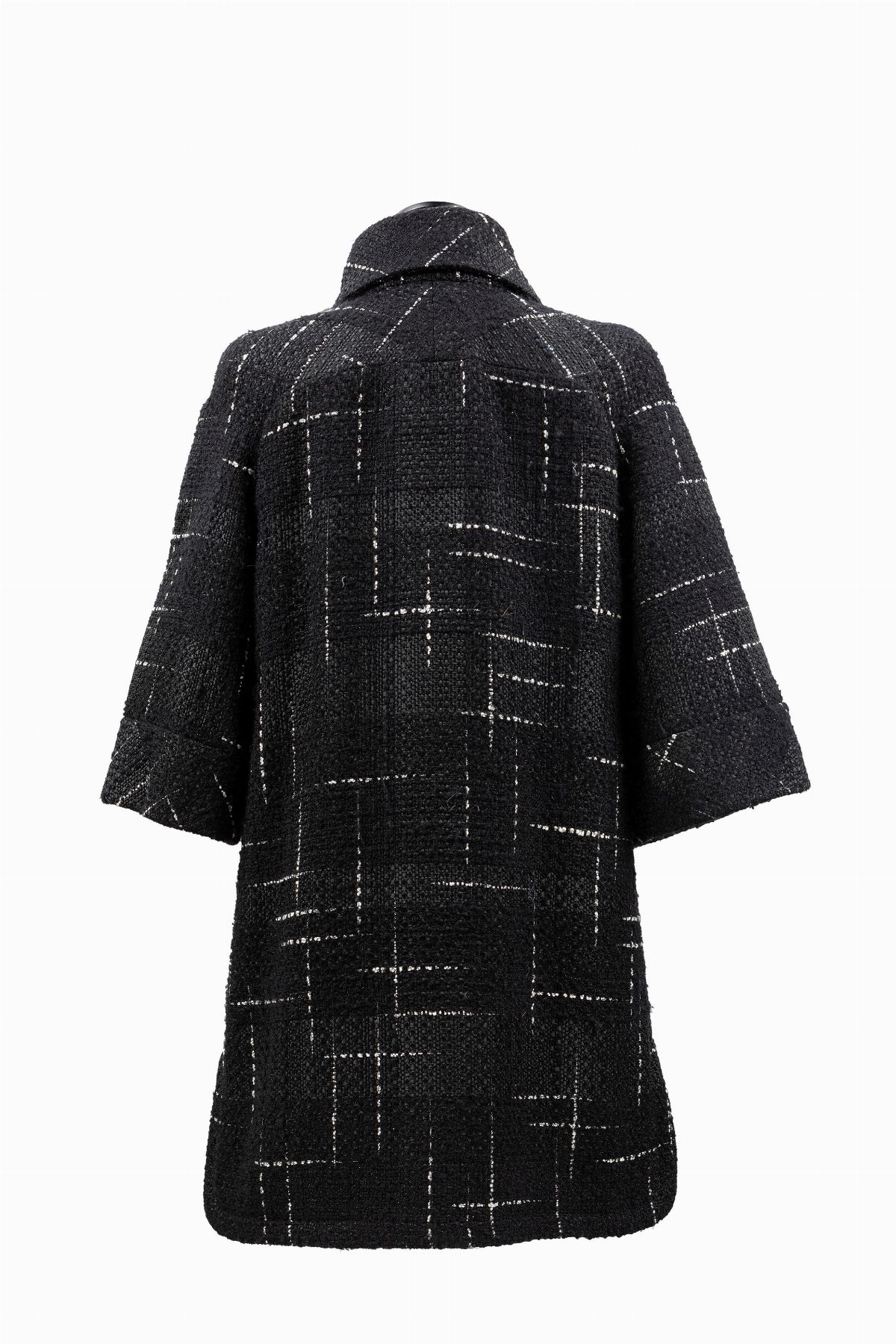 Chanel - Giacca lunga in misto lana bouclé nero e bianco
