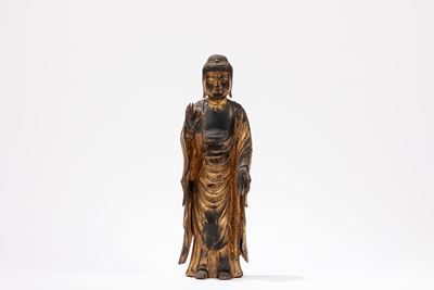 Scultura in legno dorato raffigurante Amithaba Buddha, Giappone, XIX secolo