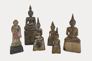 Six small sculptures representing Buddha, Thailand, 20th century