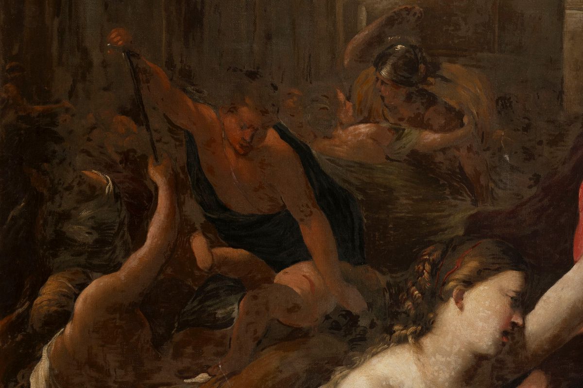 Scuola Napoletana, Secolo XVII - Autore sconosciuto, Strage degli Innocenti, olio su tela