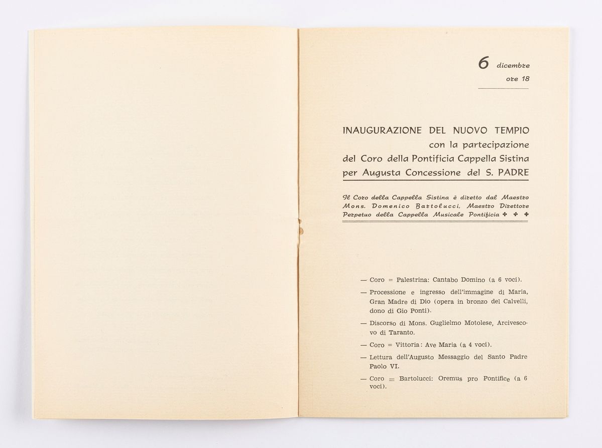 Gio Ponti - Invito all'inaugurazione della Concattedrale di Taranto, 1970