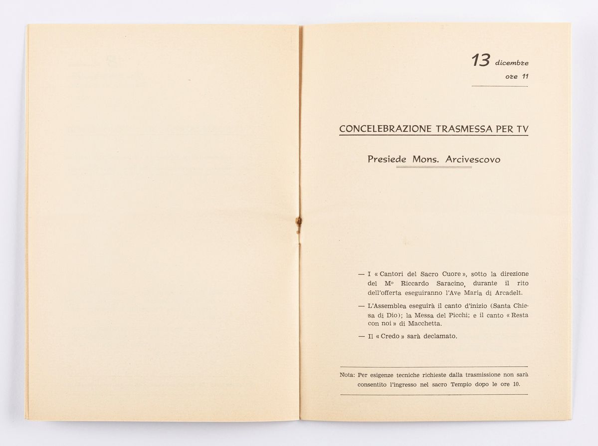Gio Ponti - Invito all'inaugurazione della Concattedrale di Taranto, 1970