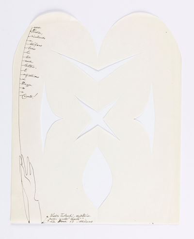 Lettera con calligramma e origami dedicata a Lidia Tabacchi