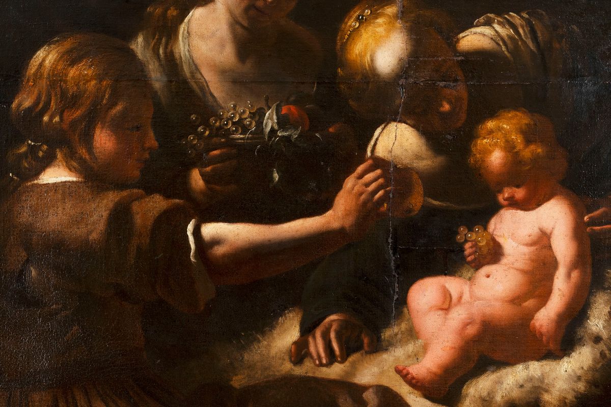 Scuola Genovese, Secolo XVII - Scuola genovese, Infanzia di Bacco, olio su tela