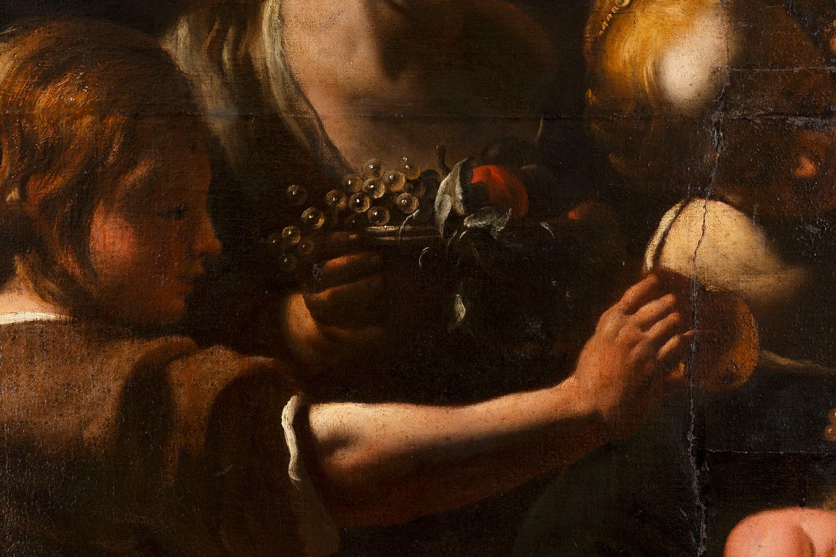 Scuola Genovese, Secolo XVII - Scuola genovese, Infanzia di Bacco, olio su tela