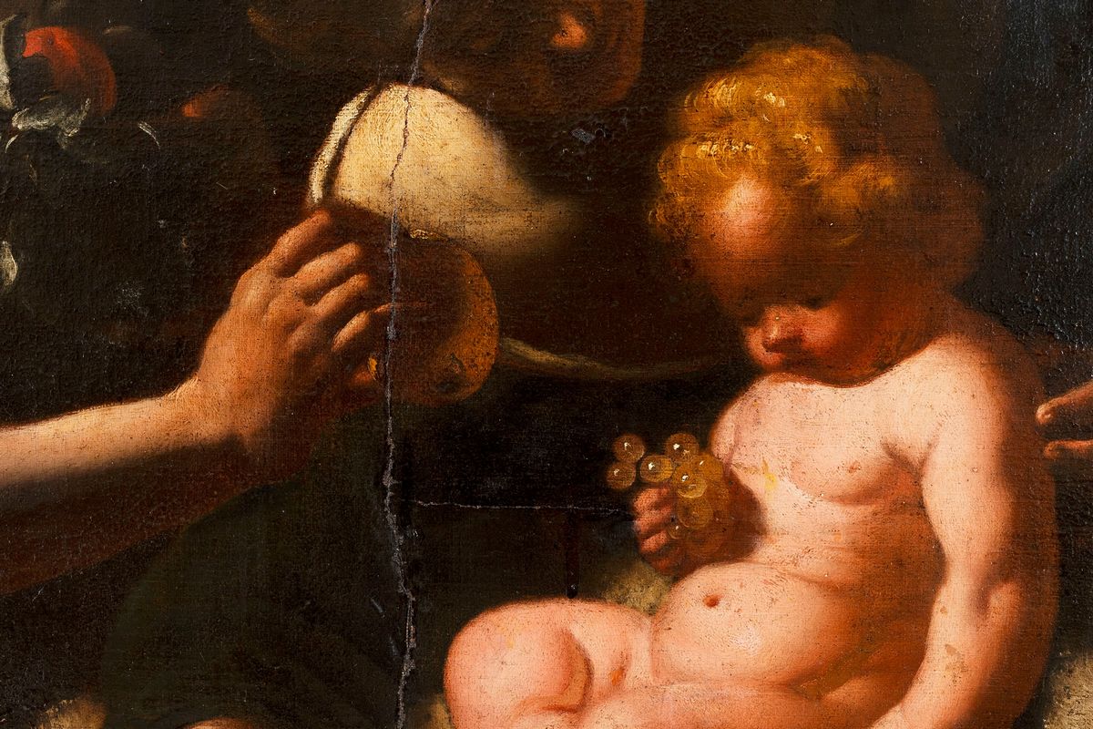 Scuola Genovese, Secolo XVII - Scuola genovese, Infanzia di Bacco, olio su tela