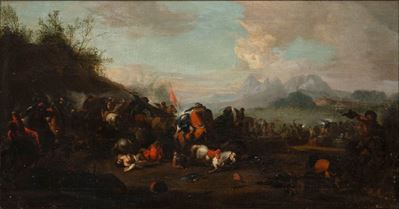 Autore non identificato, Battaglia, olio su tela