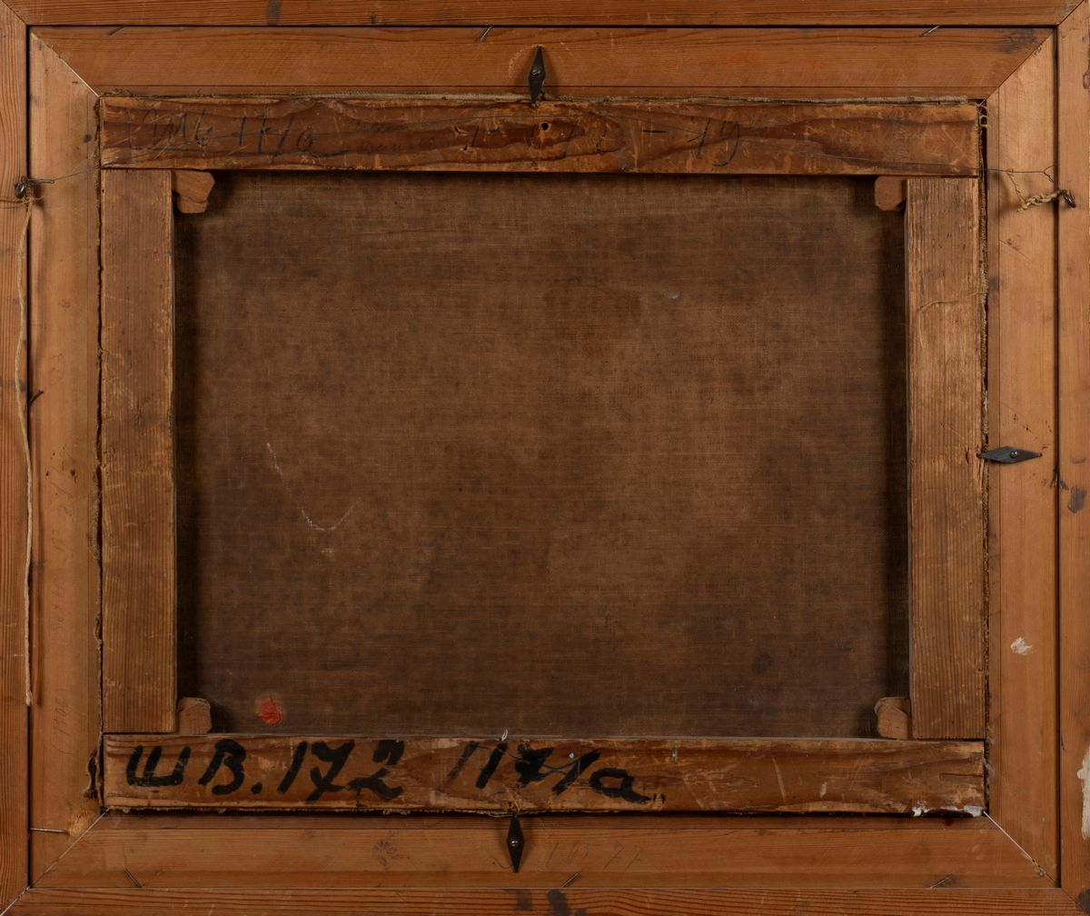 Scuola Veneta, Inizi Secolo XVIII - Paesaggio fluviale con pastore e lavandaie, olio su tela