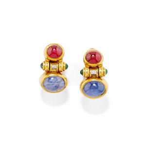 Orecchini con zaffiri e rubini