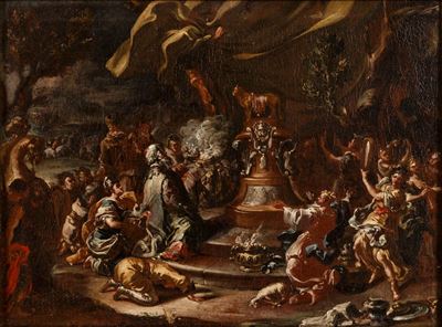 Autore sconosciuto, Adorazione del vitello d'oro, olio su tela