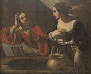 Scuola napoletana, secolo XVII - Christ and the Samaritan woman at the well