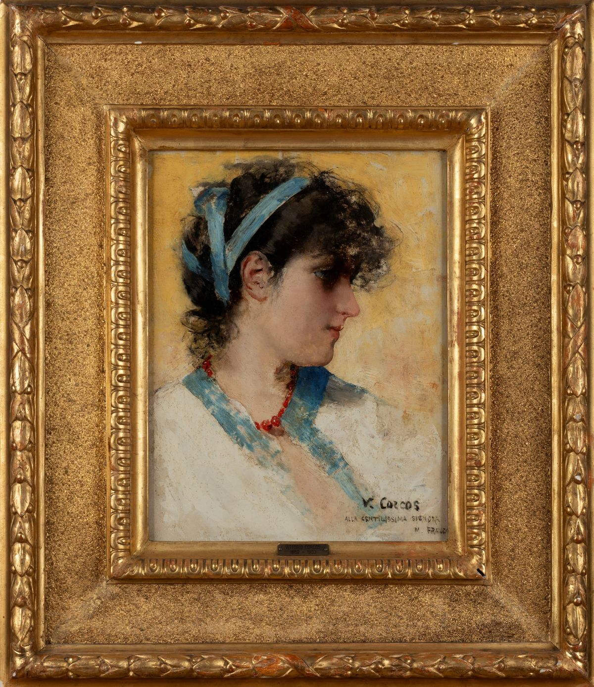 Vittorio Matteo Corcos - Per l'onomastico di Marzia, olio su cartone