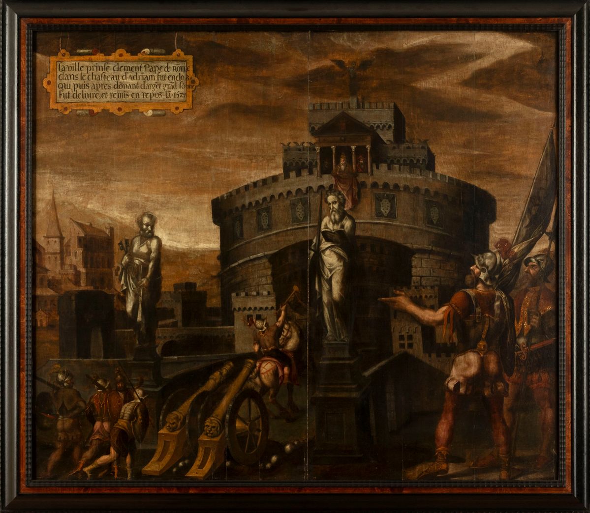 Scuola Romana, Secolo XVII - Anonimo, Assedio dei Lanzichenecchi a Castel Sant'Angelo, olio su ta...