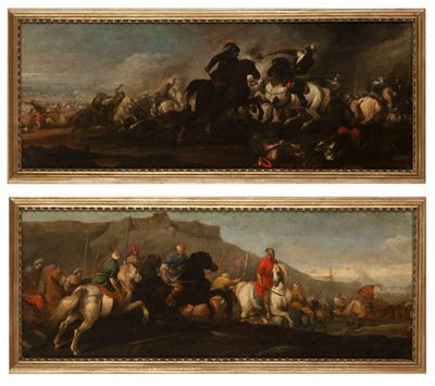 Anonimo, Due scene di battaglia, olio su tela