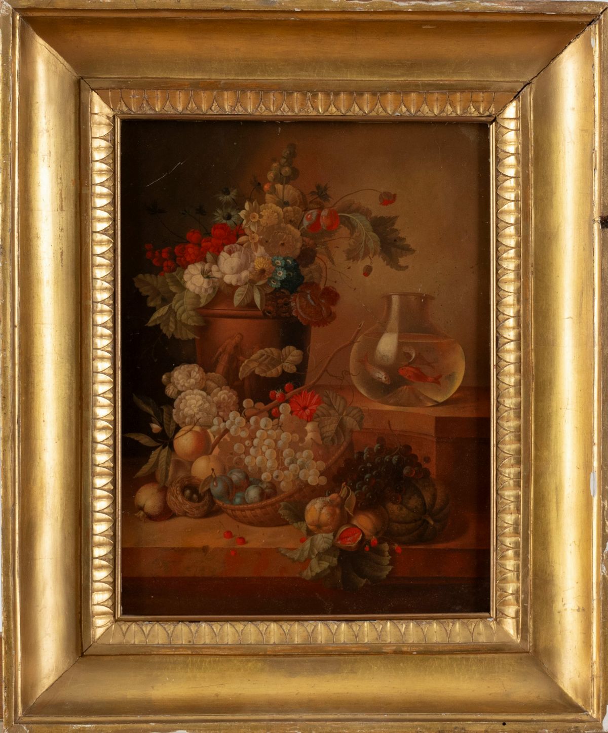 Scuola Italiana, nei Modi di Abraham Brueghel - Scuola italiana, Frutta e fiori in un vaso con pe...