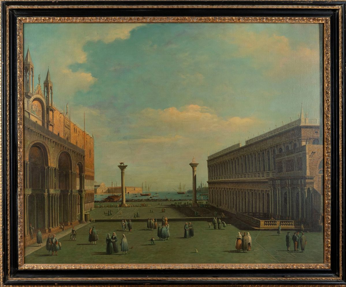 Imitatore di Canaletto - Autore sconosciuto, Venezia, veduta di Piazza San Marco verso San Giorgi...