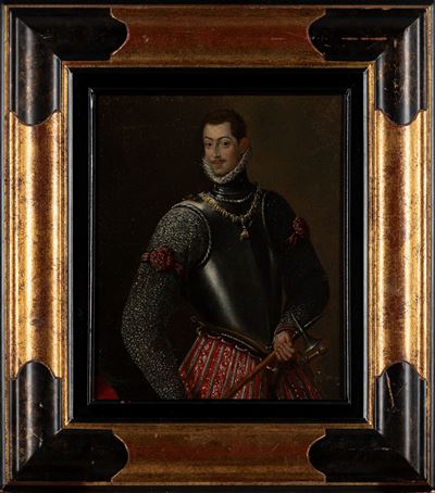 Autore anonimo, Ritratto di Filippo II, olio su tela applicata su tavola