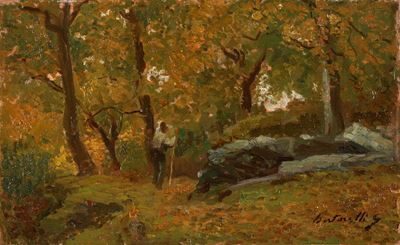 Nel bosco, olio su cartone telato